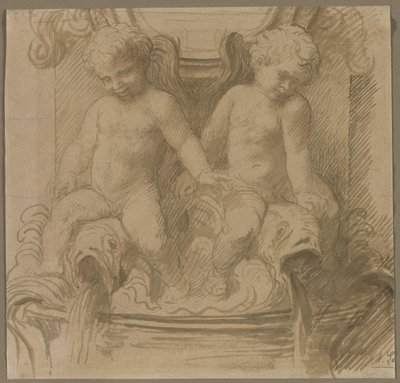 Szökőkút Putti lovagló delfinekkel, 1800-as évek utolsó fele. alkotó: Alphonse Legros