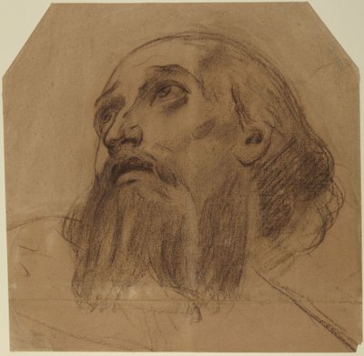 Felfelé tekintő szakállas szent feje alkotó: Alphonse Legros