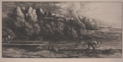 Táj csónakkal (rézkarc) alkotó: Alphonse Legros