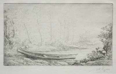Indulás horgászni, ködben. alkotó: Alphonse Legros