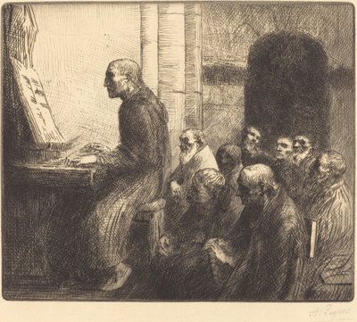 Szerzetes orgonán játszik a templomban (Moine jouant de l
