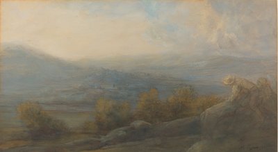 Hegyi táj két alakkal a jobb oldalon, 1905. alkotó: Alphonse Legros