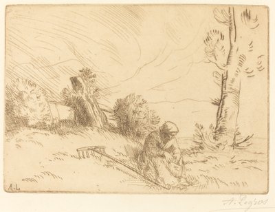 Parasztasszony ül egy sövény közelében alkotó: Alphonse Legros