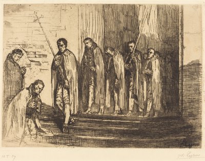 Templomból távozó körmenet (La sortie de la procession) alkotó: Alphonse Legros