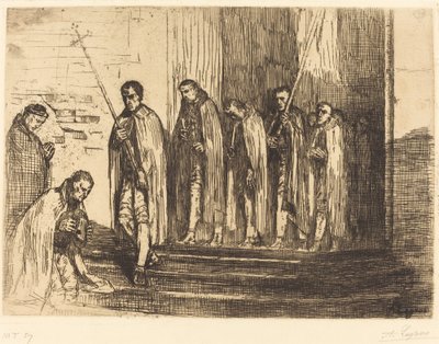 Templom elhagyása körmenet La sortie de la procession. alkotó: Alphonse Legros