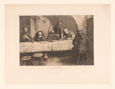 Refektórium imádkozó szerzetesekkel Le réfectoire (cím a tárgyon) alkotó: Alphonse Legros