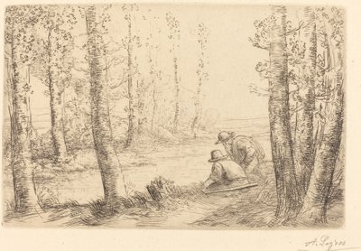 Pihenjen a Repos au bord de la riviere folyó partján. alkotó: Alphonse Legros