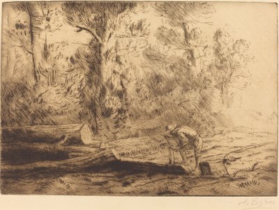 Rönkök négyszögesítése Férfi, aki rönköket hasít. alkotó: Alphonse Legros