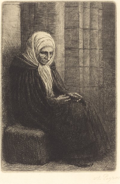 Nő a falnak ülve, gyermek fejjel az ölében Femme assis, muraille au fond... alkotó: Alphonse Legros