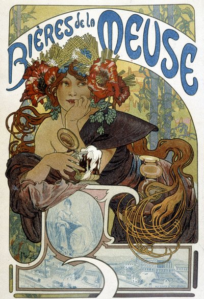 A Meuse sörének reklámja. Mucha (cseh festő és plakáttervező) illusztrációja alkotó: Alphonse Mucha