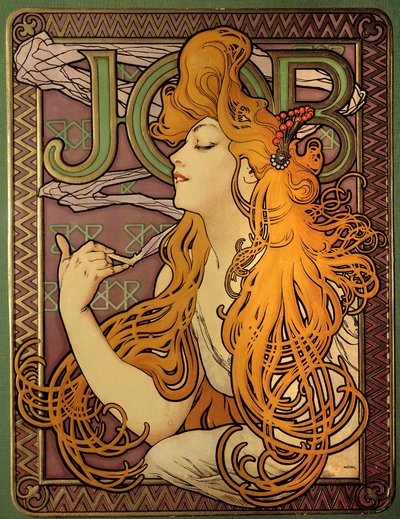 Reklám a papírmárkához egy cigaretta „” Job””, litográfiája: Alphonse Mucha (1860-1939), illusztrátor csekoszlovák alkotó: Alphonse Mucha