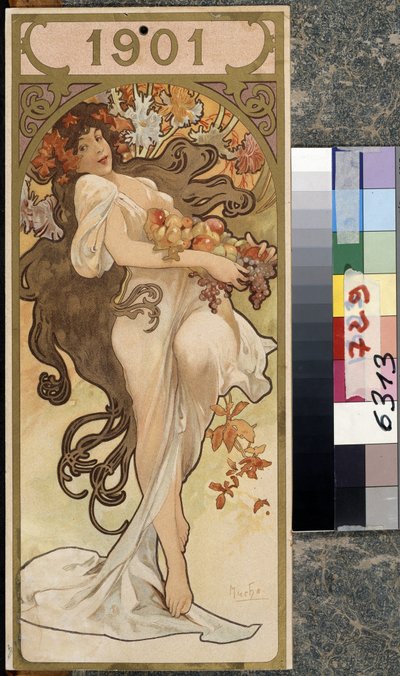 Az 1901-es év naptára. Alfons Maria Mucha (Alphonse Marie Mucha) alkotása alkotó: Alphonse Marie Mucha