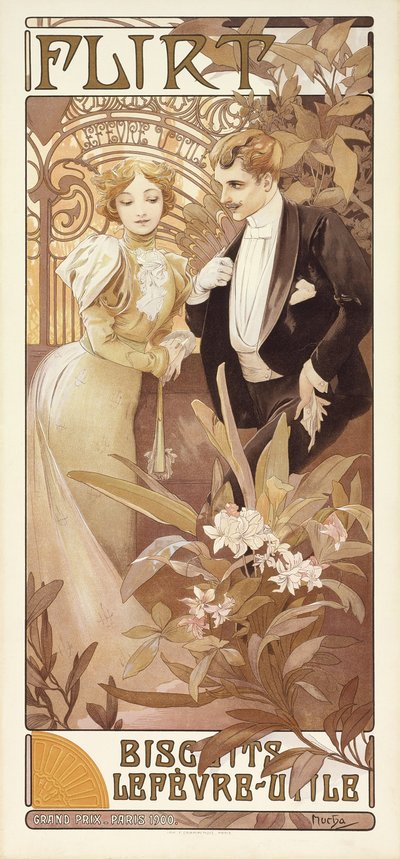 Flört, 1895-1900 körül (színes litó) alkotó: Alphonse Mucha