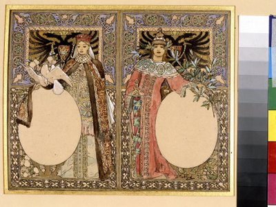 Illusztráció egy könyvről (tündérmese vagy legendák). Alfons Maria Mucha alkotása (Alphonse Marie Mucha alkotó: Alphonse Marie Mucha
