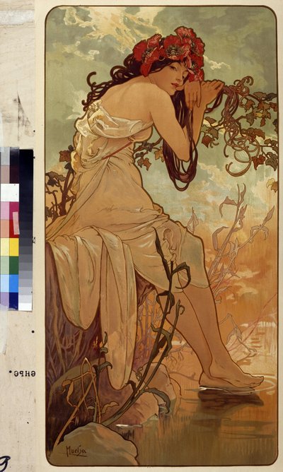 Nyár (Allegóriasorozat a négy évszakról). Alfons Maria Mucha alkotása (Alphonse Marie Mucha alkotó: Alphonse Marie Mucha