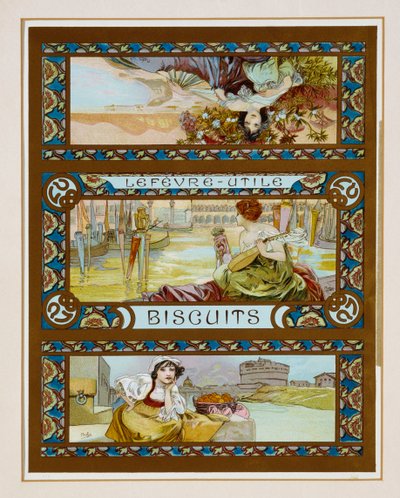 „Lefevre-Utile” kekszeket reklámozó plakát, 1910 körül alkotó: Alphonse Mucha