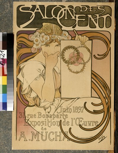 A. Mucha kiállítását reklámozó plakát a Salon des Cent-ben, 31 rue Bonaparte a Paris, 1897. június (színes litho) alkotó: Alphonse Mucha