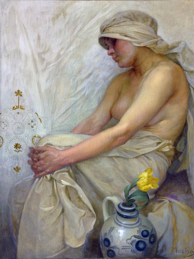 Ülő lány par Mucha, Alfons Marie (1860-1939), c. 1914 - Tempera, vászon, 80x60 - Magángyűjtemény alkotó: Alphonse Mucha