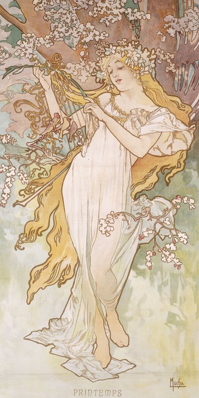 Tavaszi; Tavasz, 1896 körül alkotó: Alphonse Mucha