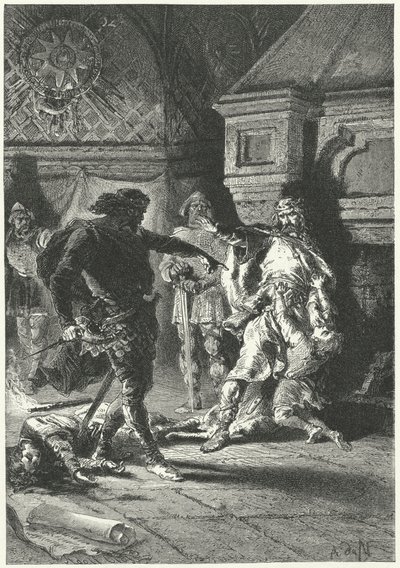 I. Clovis, aki a frankok királyaként érvényesíti akaratát (metszet) alkotó: Alphonse Marie de (after) Neuville