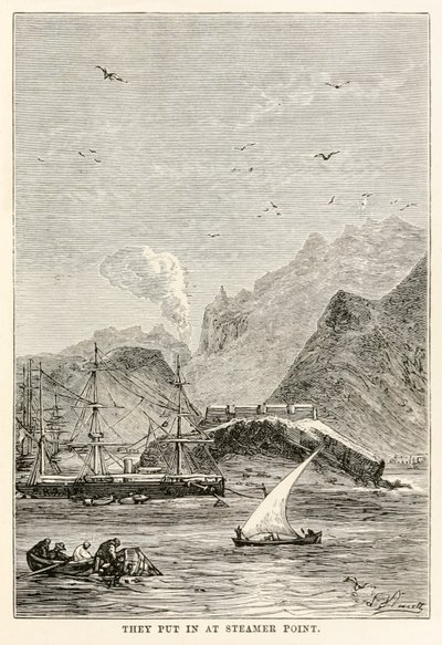 Steamer Pointban helyezték el, Jules Verne (1828-1905) „Nyolcvan nap alatt a világ körül” című művéből, Louis Dumont (sz. 1822) metszetével. alkotó: Alphonse Marie de (after) Neuville