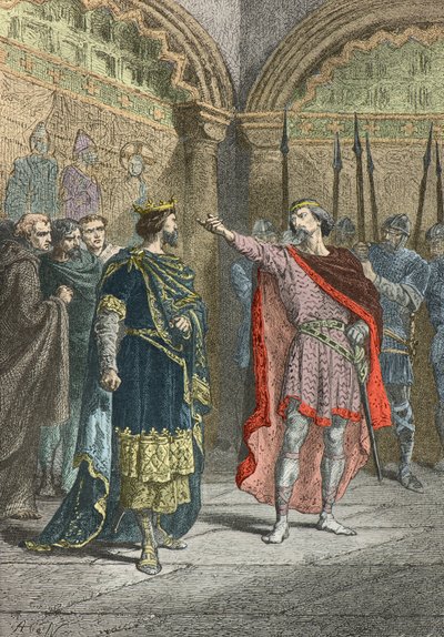 Adalbert comte de la marche szembeszáll Hugues Capet-vel, aki királlyá tette (metszet) alkotó: Alphonse Marie de Neuville