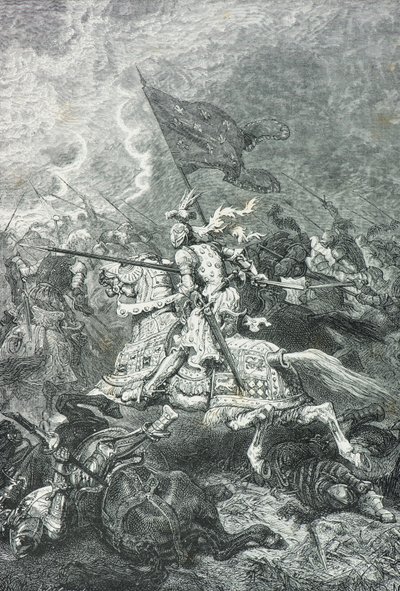 A francia lovagok támadása a fornoue-i csatában alkotó: Alphonse Marie de Neuville