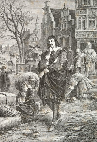 Descartes sétál Amszterdamban (metszet) alkotó: Alphonse Marie de Neuville