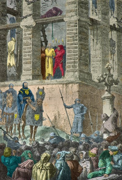 Enguerrand de Marigny-t kivégzik a montfauconi akasztófán 1315-ben (metszet) alkotó: Alphonse Marie de Neuville