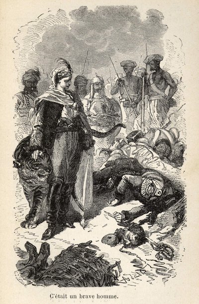Illusztráció a „Corcoran kapitány csodálatos, de hiteles kalandjairól” Alfred Assollant, 25 fára rajzolt matricával illusztrálva, A. de Neuville, Librairie Hachette et Cie Párizsban alkotó: Alphonse Marie de Neuville