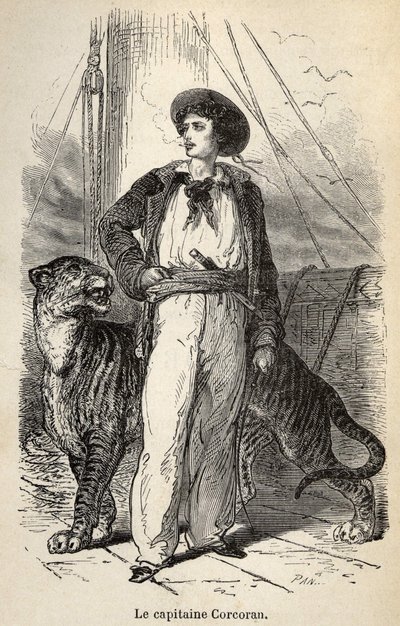 Illusztráció a „Corcoran kapitány csodálatos, de hiteles kalandjairól” Alfred Assollant, 25 fára rajzolt matricával illusztrálva, A. de Neuville, Librairie Hachette et Cie Párizsban alkotó: Alphonse Marie de Neuville