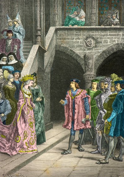 Anne de Bretagne és Charles 8. beszélgetése (metszet) alkotó: Alphonse Marie de Neuville