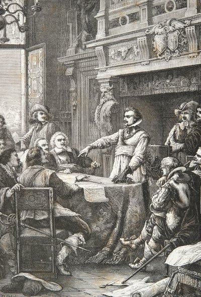 Jean Guiton megesküszik, hogy megvédi La Rochelle-t az 1628-as ostrom alatt (metszet) alkotó: Alphonse Marie de Neuville
