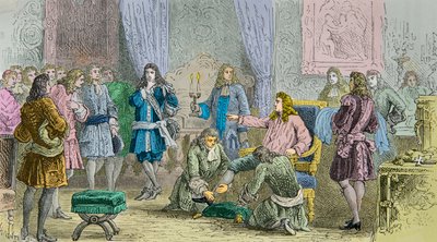Lajos 14. felemelkedése az udvaroncok jelenlétében (metszet) alkotó: Alphonse Marie de Neuville