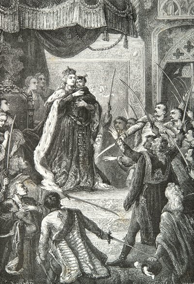 Mária Terézia osztrák király a leendő 2. Józseffel a magyar mágnások előtt alkotó: Alphonse Marie de Neuville