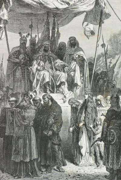 Szaladin nézi, ahogy a keresztények elhagyják Jeruzsálemet 1187-ben (metszet) alkotó: Alphonse Marie de Neuville