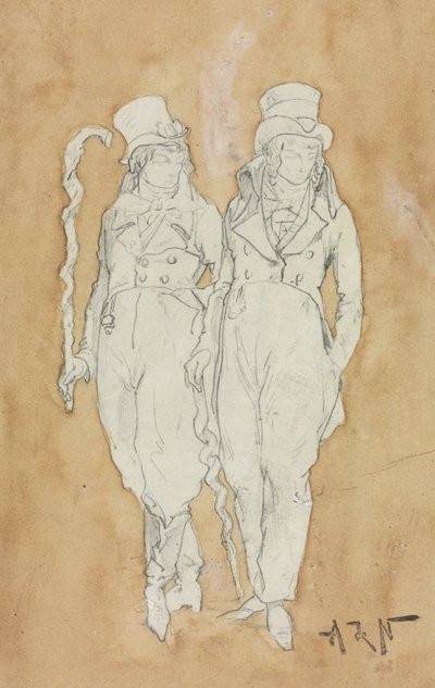 Két fiatal divatember áll, 19. század második fele. alkotó: Alphonse Marie de Neuville