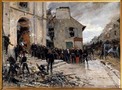 1870-1871-es háború és Párizs poroszok ostroma: „” Le combat du Bourget, 1870.10.30.”” Alphonse de Neuville (1835-1885) festménye 1873 V. 0,57x0,79 m. Párizs, Musee d