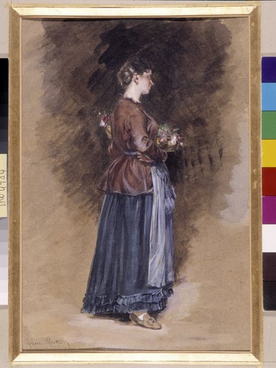 Parasztház virágkosárral Alphonse Moutte (1840-1913) festménye, mérete 27x18 cm Kötelező megemlítés: Gyűjtemény alapítványi üdvözlete Provence, Marseille alkotó: Alphonse Moutte