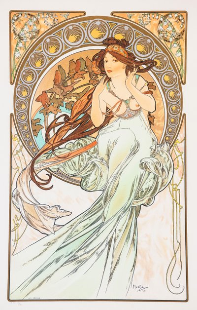 La Musica A Művészetek sorozatból, 1898. alkotó: Alphonse Mucha