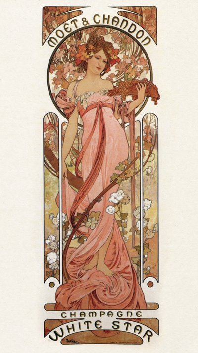 Egy pezsgőreklám-plakát reprodukciója alkotó: Alphonse Mucha