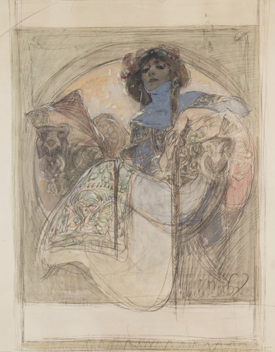 Ülő nő – tanulmány plakáthoz, 1897 alkotó: Alphonse Mucha