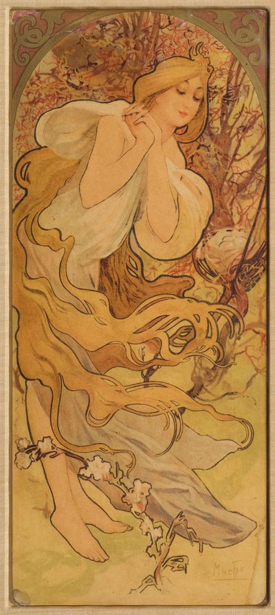 Tavasz a Les Saisons sorozatból, c. 1900. alkotó: Alphonse Mucha
