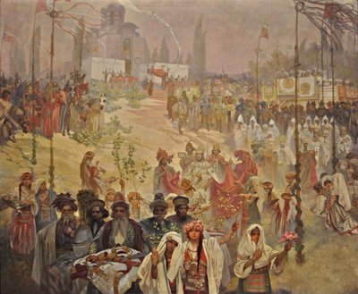 Stefan Dusan szerb cár kelet-római császárrá koronázása A szláv eposz ciklus alkotó: Alphonse Mucha