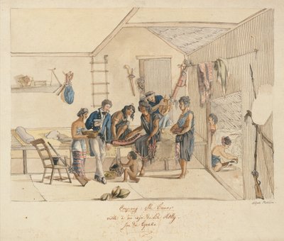 Látogatás a Timor-szigetek Raja-ban (toll, tinta és akvarell papíron) alkotó: Alphonse Pellion