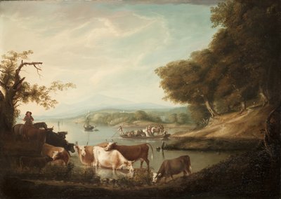 Nyugodt itatóhely – kiterjedt és határtalan jelenet szarvasmarhákkal, 1816 alkotó: Alvan Fisher
