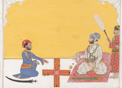 Maharaja Sovan Singh játszik Pachisi, K. 1868. alkotó: Ambav