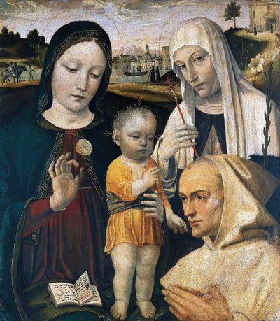 Madonna és gyermeke, Sienai Szent Katalin és egy karthauzi szerzetes, c. 1490. alkotó: Ambrogio Bergognone
