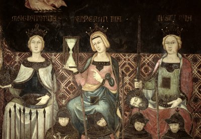 A jó kormányzás allegóriája, az igazságosság, a remény és a nagylelkűség részlete, 1338-40 alkotó: Ambrogio Lorenzetti