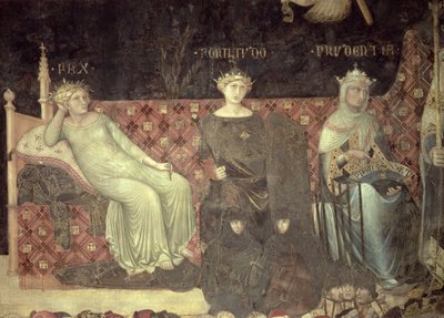 A jó kormányzás allegóriája, a béke, a lelkierő és az óvatosság részlete, 1338-40 alkotó: Ambrogio Lorenzetti